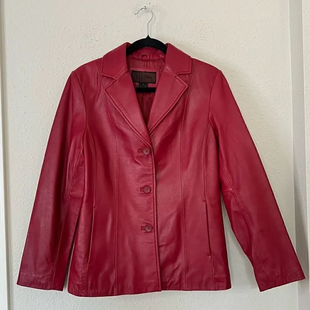 SIENA 100% Leather Red Blazer Jacket| Size 6 - Picture 2 of 14
